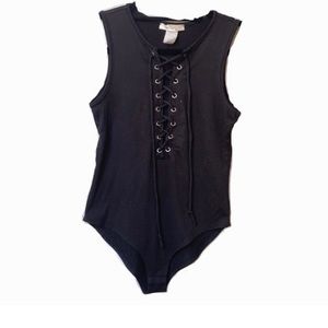 Sage Black Lace Up Bodysuit